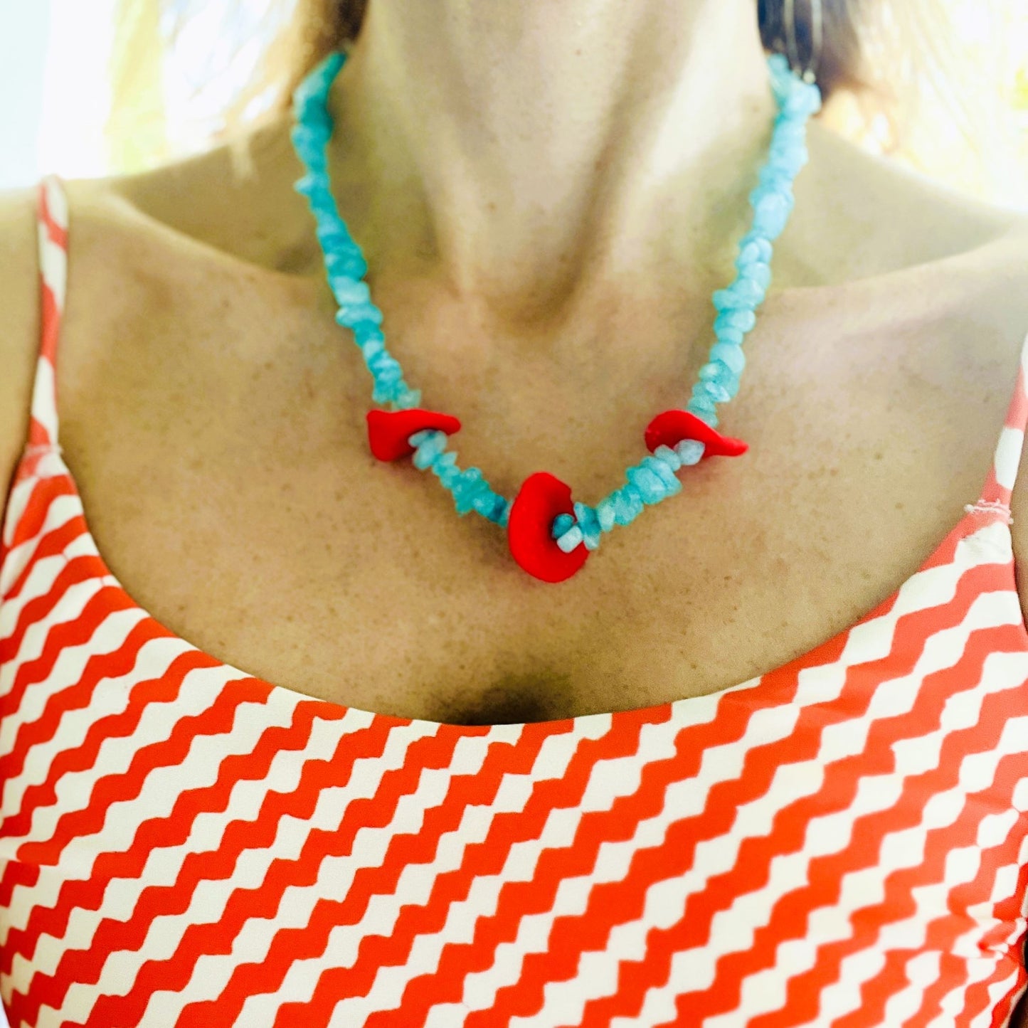 Lepsiron Nephrite Light Blue & Red Necklace