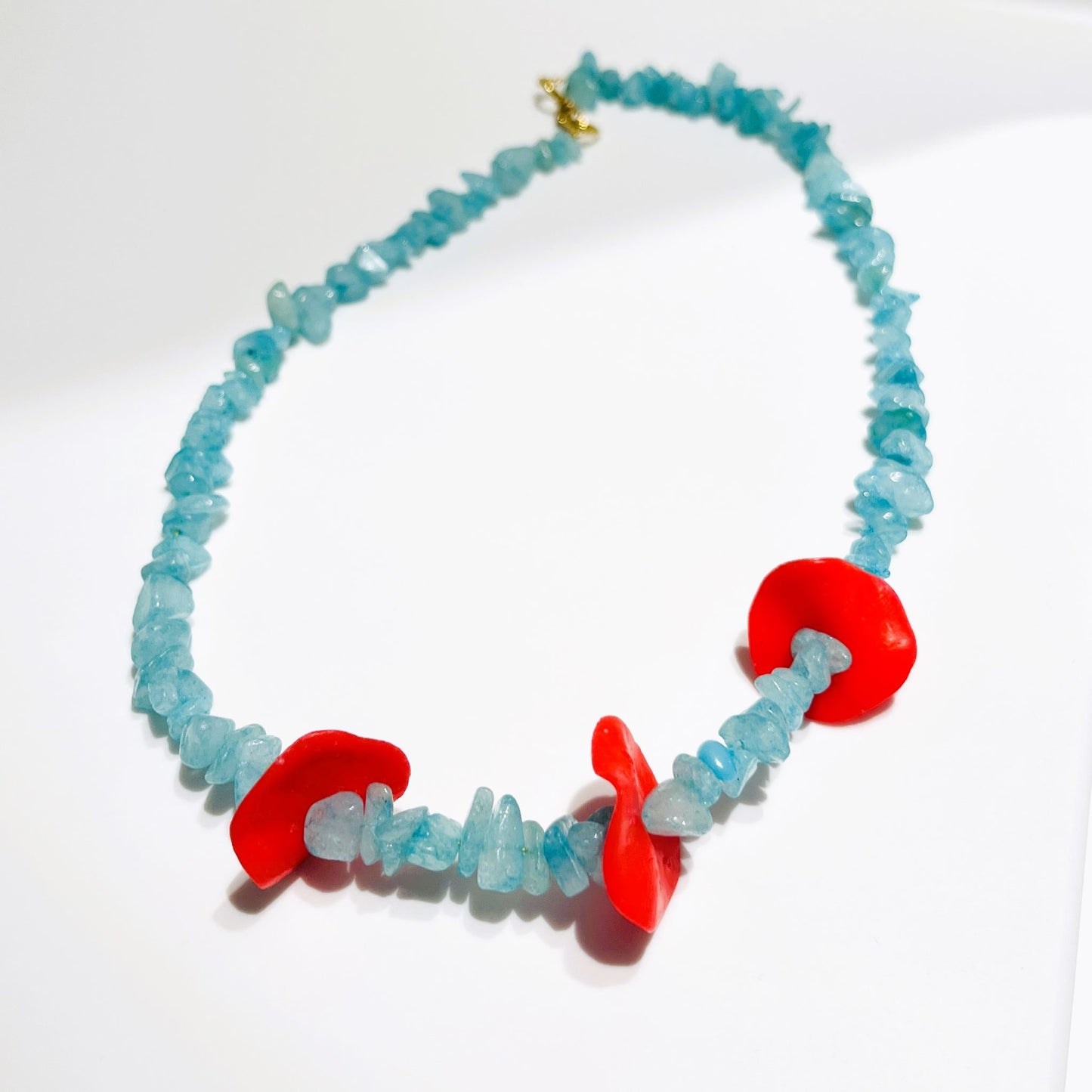 Lepsiron Nephrite Light Blue & Red Necklace