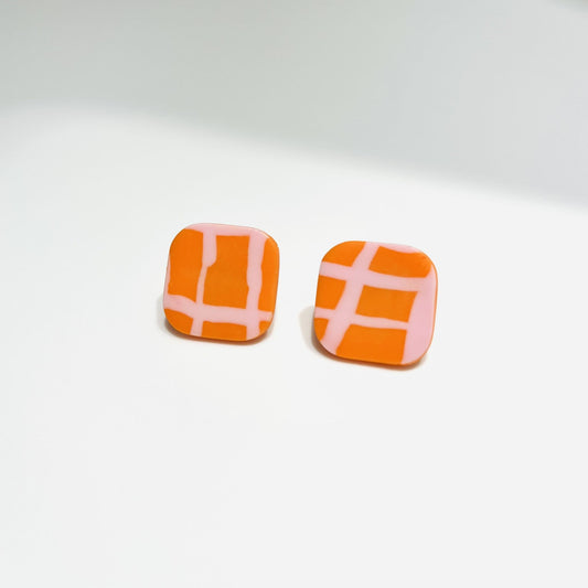 Moly Rectangular Orange & Pink Earrings